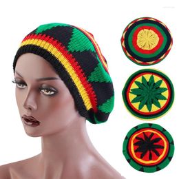 Berets Beret Knitted Cap For Mens Women Jamaican Rasta Knit Beanie Hat 2024 Winter Multi-colour Leaves Hip Hop Fashion Haircover