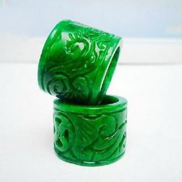 Myanmar jade green monarch pull that full Colour dry green Citroen raw jade carved ring for men and women267c