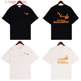 Summer Rhude 2023 New Collection Orange Letter Printing Simple and Elegant T-shirt Loose Mens and Womens Short Sleeves