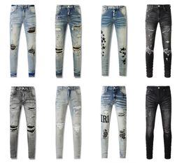 Amirs designer Jeans da uomo jeans viola ksubi jeans High Street Hole Star Patch Jeans da donna con ricamo stella Amirs da donna pantaloni slim fit elasticizzati viola marca