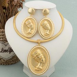 Necklace Earrings Set Dubai Big Jewelry Design For Women Round Human Head Shape Hoop Pendant Gold Color Wedding Bride