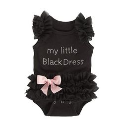 INS Cute infantil girl puff sleeve rhinestone little black tutu dress toddler girl 036M baby girl princess romper clothing3355896