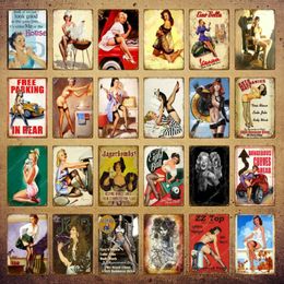 Vintage Retro Sexy Lady Pin Up Girl Painting Tin Signs Metal Poster Wall Sticker Bar Coffee House Club Home Decor YI-076250C