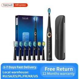 Fairywill FW-508 Sonic Electric Toothbrush Rechargeable Timer Brush 5 Modes Fast Charge Tooth Brush 8 Brush Heads for Adults 240301