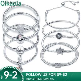 Beaded Hot Sale 100% Real 925 Silver Bracelet Fit Original Design Beads Charms Bangle DIY Jewelry Making Gift For WomenL24213