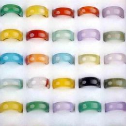 10pcs bag beautiful Woman's multicoloured agate jade ring fashion Jewellery mixed Jade Agate Ring Charm Band Jewelry303F