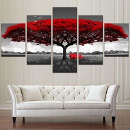 Modular Canvas HD Prints Posters Home Decor Wall Art Pictures 5 Pieces Red Tree Art Scenery Landscape Paintings No Framed324j