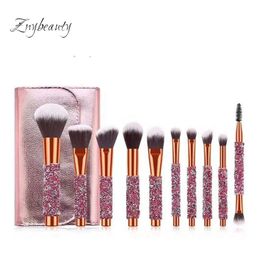 New 10 pieces of diamond inlaid cosmetic brush 10 pieces of makeup suit diamond wrapped with bag beauty tools spot whole9455361