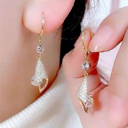 Accessories for Women Three-dimensional Rhinestone Golden 14k Yellow Gold Earrings for Women Personality Fashion Earring Wedding Jewellery Gifts