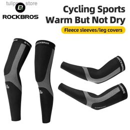 Protective Sleeves ROCKBROS Autumn Winter Warm Arm Sleeves Legwarmers Men Women Outdoor Sports Sleeves Fleece Keep Warm Bicycle Sleeves Legwarmers L240312