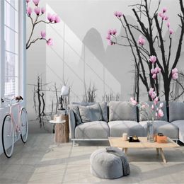 3d Mural Wallpaper Modern Simple Dead Tree Big Tree Pink Flowers Landscape Living Room Bedroom Wallcovering HD Wallpaper267b