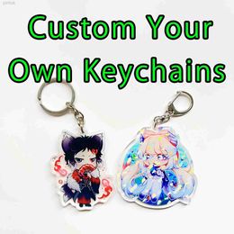 Keychains Lanyards Custom Acrylic Keychain Cartoon Pendant Photo Flash Transparent Charm Printing Personality Holographic Anime Key Chains ldd240312