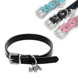 Dog Collars & Leashes Small Bling Crystals Diamonds Crocodile Leather Belt Puppy Collar Rhinestone Inlaid Buckle Chain Adjustable295W