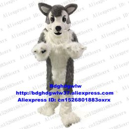 Mascot Costumes Grey White Long Fur Furry Wolf Husky Dog Fox Fursuit Mascot Costume Adult Character Nursery School Sales Performance Zx1015