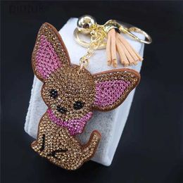 Keychains Lanyards Cute Chihuahua Dog Crystal Keychain Bag Accessories for Women Gold Color Female Keyring Jewelry llaveros para mujer K7326S01 ldd240312