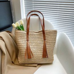 Beach Bags Autumn Grass Woven Bag Large Capacity Handmade Storage Shoulder Cotton and Hemp Hollow Tote