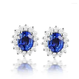 Stud Earrings YangFx Silver Colour Luxury Style Daifei's Imitation Natural Sapphire With Diamond Inlaid Colourful Jewellery