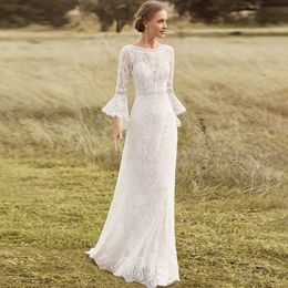 2024 Boho Lace A Line Wedding Dress Jewel Half Sleeve Floor Length Backless Summer Beach Bridal Party Gowns Vestidos De Novias Robe De Mariage