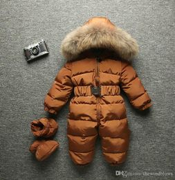 2018 Winter Baby Warm Romper Infant Children Snowsuit Outerwear Newborn Girl And Boys Jumpsuit Snow Overalls Fur Hood3219075