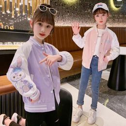 Jackets Children Girl Clothing Bomber Jacket Spring Autumn Long Sleeve V-Neck Baseball Coat Letter Printed Outerwear Baby Kids Costume