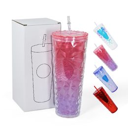 24oz Studded Tumblers Fish Scale Shape of PS Cup With Flat Lid Insulated Drinkware Juice Cup LG41