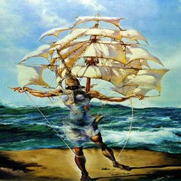 Salvador Dali Man and Ship in the Ocean Paintings Art Film Print Silk Poster Home Wall Decor 60x90cm226V