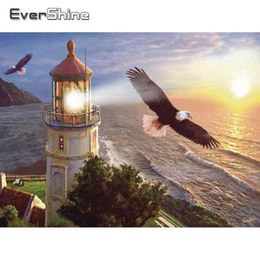 Paintings Evershine Diamond Mosaic Eagle Lighthouse Painting Landscape Full Square Embroidery Pictures Of Rhinestone 271S