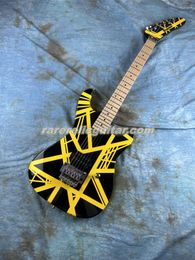 Big Headstock Eddie Edward Van Halen 5150 Yellow Stripes Black Electric Guitar Floyd Rose Tremolo Bridge Whammy Bar Locking Nut Maple Fingerboard Dot Inlay