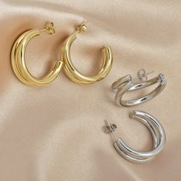 18k Gold C Shape Stud Earrings Titanium Steel Hip Hop Punk Women Hoop Ear Ring for Women Goth Fashion Jewelry