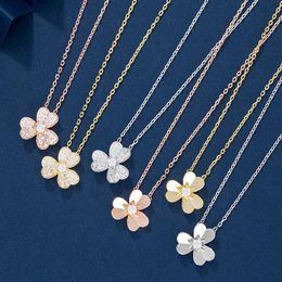 V Necklace Fanjia Three Flowers Full Diamond Necklace for Womens Fashion Platinum Rose Gold Temperament Light Luxury Simple Smooth Classic Collar Chain