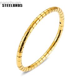 Bangle STEELBROS Silver Gold Color Stainless Steel Bangle Titanium Bracelet Women Korean Fashion aesthetic Jewelry Gift Dropshipping ldd240312