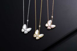 V Necklace Fanjia High Version Butterfly Necklace with Versatile Style and Natural White Fritillaria Clavicle Chain Jewelry for Womens Pendant