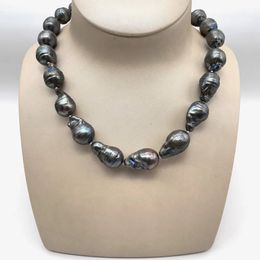 Black Grey Colour 13-22mm Tissue Nucleated Flame Ball Shape Baroque Necklace Freshwater 100% Natural Pearls 240301