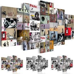 Fashion Wall Art Canvas Painting 5 Pieces Abstract Banksy Graffiti Collection Modern Home Decoration Choose Color And Size No Fram308F