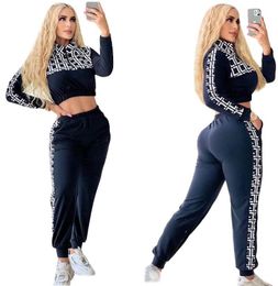 Womens Designer TrackSuits Zipper neck pullover Jogger Pants Luxury letter print Two Piece Set Female sexy slim Sportwear Sweatershirt Women's Clolthing