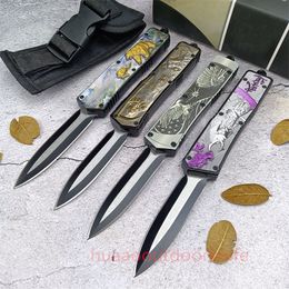 Quality Micro Double Action Automatic Tactical Knife Zinc Alloy 3D Carving Totem Handle Outdoor Hunting EDC Combat Military Knives 3300 15535 9400 15600 3400