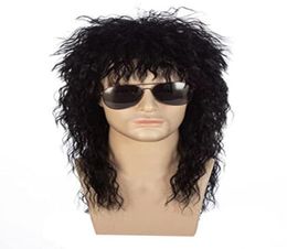 Popular Black Long Curly 70s 80s Mullet Wig Punk Heavy Metal Rock Cosplay wig5957485