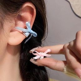 Backs Earrings Y2K Style Ribbon Pink Bow Ties Clip For Women Girls Sweet Cool Korean Charm Ear Bone Fashion Jewellery Gifts