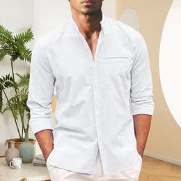 Men's Casual Shirts Solid Color Men Shirt Stylish Stand Collar With Single-breasted Design Loose Fit Soft Breathable Fabric For Spring