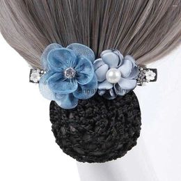 Hair Clips Gift Flight Attendant Crystal Crochet For Mom Flower Bun Net Snood Korean Style Headdress Women Hairpin Spring Clip