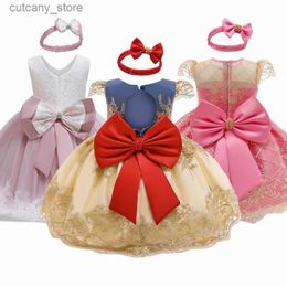 Girl's Dresses 1 Year Birthday Dress for Baby Girls Clothes Bowknot Baby Princess Dress Party Christening Gown Infant Girls Christmas Dress L240311
