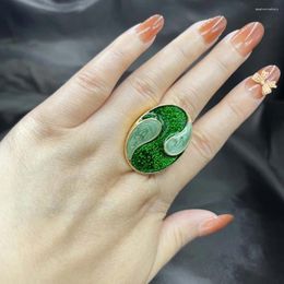 Necklace Earrings Set Simple Design Green Stone Mixed Color Rings Retro Opening Handmade Ring Fashion Fine Jewelry Trend For Women Party