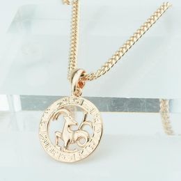 FJ 12 Zodiac Sign Womens Mens 585 Rose Gold Color Constellation Pendants Pisces Aquarius Curb Necklace Chain1227n