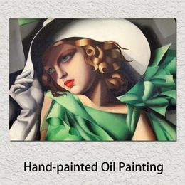 Hand Painted Woman Oil Paintings Tamara De Lempicka Girl in Green Details Canvas Artwork for Home Decor222l