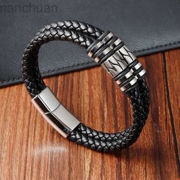 Bangle Fashion 2layer Leather Bracelets with Stainless Steel Magnet Trendy Multilayer Bracelet Homme Jewelry Male Bangle Wholesale Bulk ldd240312