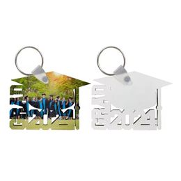 2024 GRAD Keychains MDF Sublimation Blank keychain Graduation Memory DIY 2024 Key Rings both sides printable