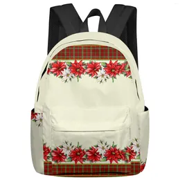 Backpack Christmas Winter Watercolour Flowers Poinsettia Student School Bags Laptop Custom For Men Women Female Travel Mochila