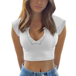 Women's Tanks Basic Crop Tops Pullovers T Shirt Slim Fit Cotton Knitted Tube Tank Sexy V Neck Blouse Tee Streetwear Vests