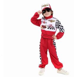 Kids Boys Halloween Racer Cosplay Red Race Car Driver Uniform Children's Racing Driver Costume Fancy Dress Masquerade Costume 240304