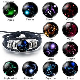 Beaded 12 Zodiac Signs Constellation Charm Bracelet Mens and Womens Fashion Multi-layer Woven Leather Couple Bracelet AccessoriesL24213